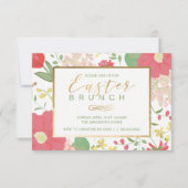 Pasen Brunch, Spring Gold Floral Uitnodiging (Voorkant)