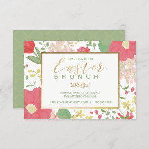 Pasen Brunch, Spring Gold Floral Uitnodiging