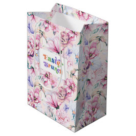 Pasen Brunch Typografie Pastel Bloemen Patroon Medium Cadeauzakje
