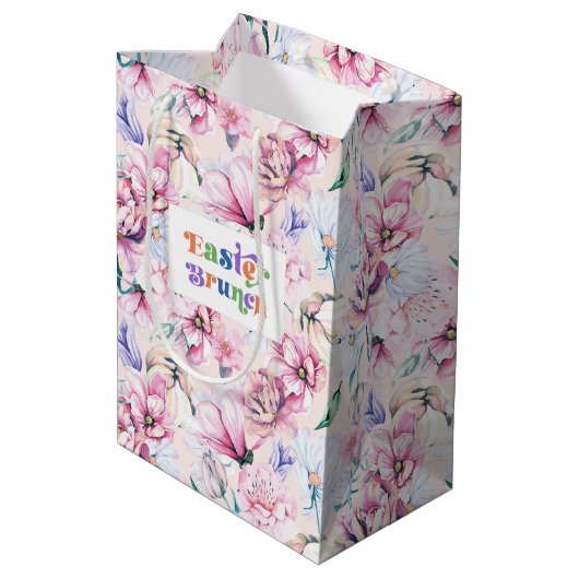 Pasen Brunch Typografie Pastel Bloemen Patroon Medium Cadeauzakje (Achterkant Gekanteld)