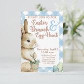 Pasen Brunch Uitnodiging, Blue Gingham, Waterverf Kaart (Staand voorkant)