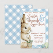 Pasen Brunch Uitnodiging, Blue Gingham, Waterverf Kaart (Voorkant / Achterkant)