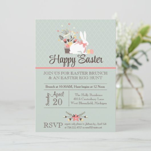 Pasen Brunch Uitnodiging, Pasen Egg Hunt uitnodige Kaart (Staand voorkant)