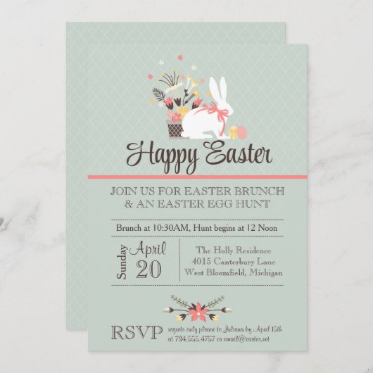 Pasen Brunch Uitnodiging, Pasen Egg Hunt uitnodige Kaart (Voorkant / Achterkant)