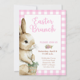 Pasen Brunch Uitnodiging, Waterverf Konijn, Roze Kaart