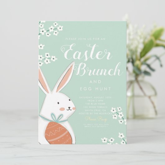 Pasen Brunch White Bunny en Egg Kaart (Staand voorkant)