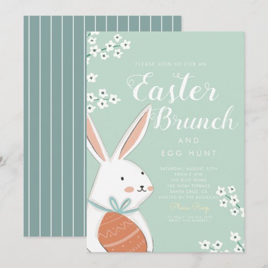 Pasen Brunch White Bunny en Egg Kaart (Voorkant / Achterkant)