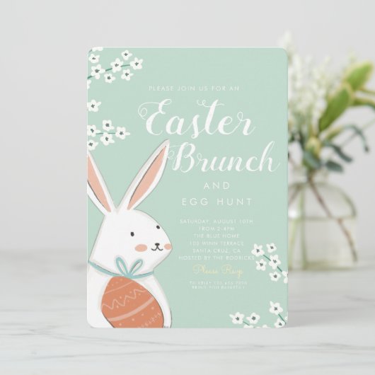 Pasen Brunch White Bunny en Egg Kaart (Staand voorkant)