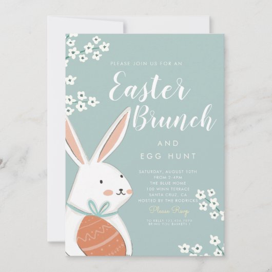 Pasen Brunch White Bunny en Egg Kaart (Voorkant)