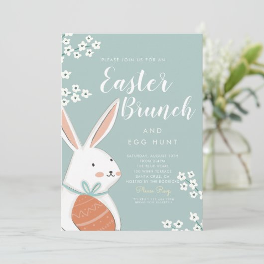 Pasen Brunch White Bunny en Egg Kaart (Staand voorkant)
