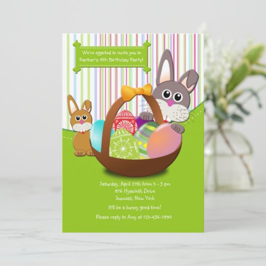 Pasen Bunnies Birthday Party Uitnodiging (Staand voorkant)