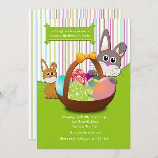 Pasen Bunnies Birthday Party Uitnodiging (Voorkant / Achterkant)