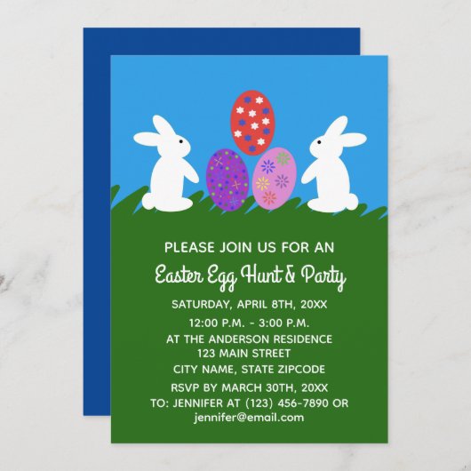 Pasen Bunny #2-2 Uitnodiging Kaart (Voorkant / Achterkant)