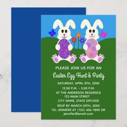 Pasen Bunny #4-2 Uitnodiging Kaart (Voorkant / Achterkant)