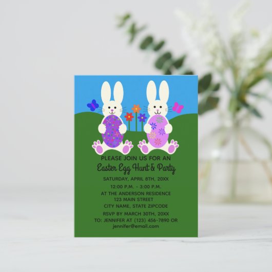 Pasen Bunny #6 Uitnodiging Briefkaart (Staand voorkant)