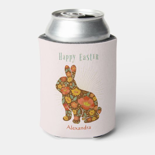Pasen Bunny Aangepaste gouden roze Floral Blikjeskoeler (Blikje Achterkant)