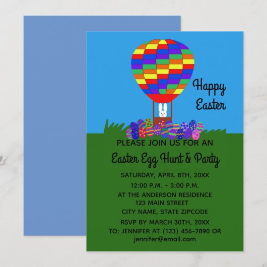 Pasen Bunny Balloon #2 Uitnodiging Kaart (Voorkant / Achterkant)