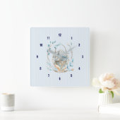 Pasen Bunny Basket Bokeh Flowers & Feathers Vierkante Klok (Huis)