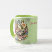 Pasen Bunny Basket Spring Flowers Voeg naam toe Mok (Voorkant links)