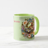 Pasen Bunny Basket Spring Flowers Voeg naam toe Mok (Voorkant rechts)