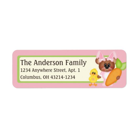 Pasen Bunny Belinda Teddy Bear & Chick Adres Etiket (Voorkant)