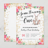 Pasen Bunny Birthday Floral Kaart (Voorkant / Achterkant)