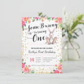 Pasen Bunny Birthday Floral Kaart (Staand voorkant)