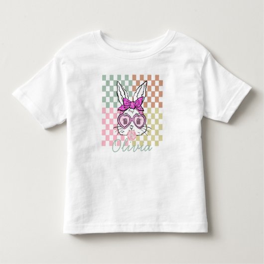 Pasen Bunny Bril Konijn Checker gepersonaliseerd Kinder Shirts (Voorkant)
