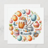Pasen Bunny Cake Eieren Illustratie Feestdagenkaart (Voorkant / Achterkant)