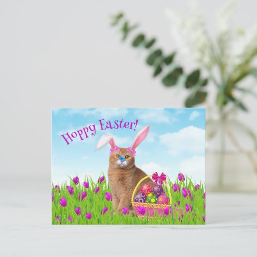Pasen Bunny Cat Spring Vakantie Briefkaart (Staand voorkant)
