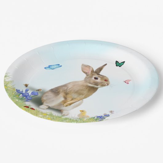 Pasen Bunny Chick Lady Butterflies Crocus Papieren Bordje (Gekanteld)