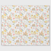 Pasen Bunny Chicks Spring Floral Cadeaupapier (Vlak)
