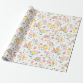 Pasen Bunny Chicks Spring Floral Cadeaupapier (Uitgerold)