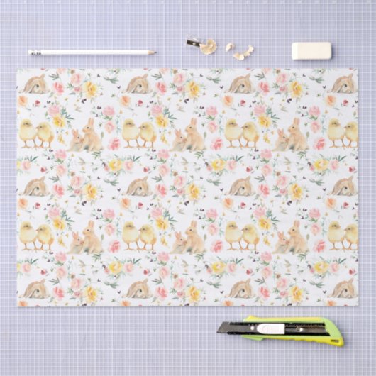 Pasen Bunny Chicks Spring Floral Tissuepapier (Craft)
