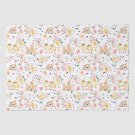 Pasen Bunny Chicks Spring Floral Tissuepapier (Voorkant)
