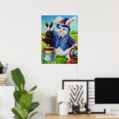 Pasen Bunny Dips Rabbit in Chocolate Art 18x24 Poster (Thuiskantoor)