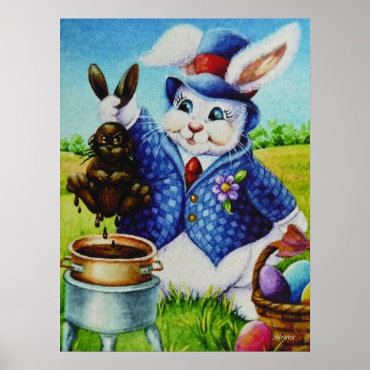 Pasen Bunny Dips Rabbit in Chocolate Art 18x24 Poster (Voorkant)