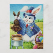 Pasen Bunny Dips Rabbit in Chocolate Waterverf Briefkaart (Voorkant)