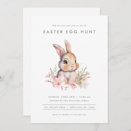 Pasen Bunny Easter Egg Hunt Invitation Party Kaart (Voorkant / Achterkant)