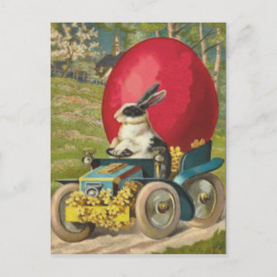 Pasen Bunny Egg Car Landschap Feestdagenkaart