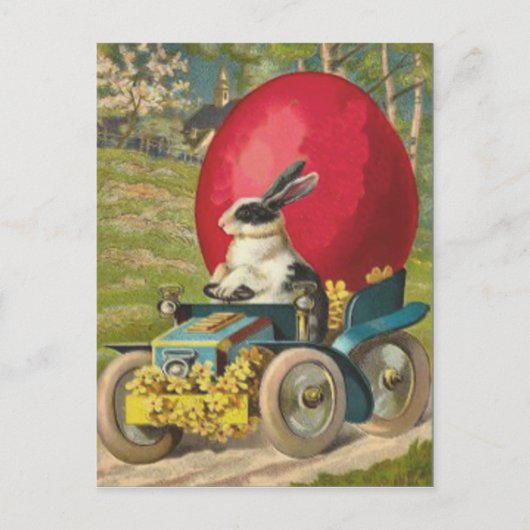 Pasen Bunny Egg Car Landschap Feestdagenkaart (Voorkant)