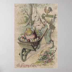 Pasen Bunny Egg Chick Rooster Farmer Poster