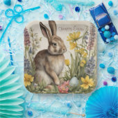 Pasen Bunny Egg Floral Papieren Bordje (Feest)