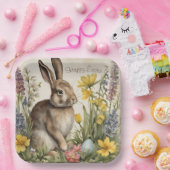 Pasen Bunny Egg Floral Papieren Bordje (Feest)