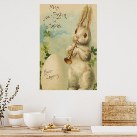 Pasen Bunny Egg Four Leaf Clover Trumpet Poster (Keuken)