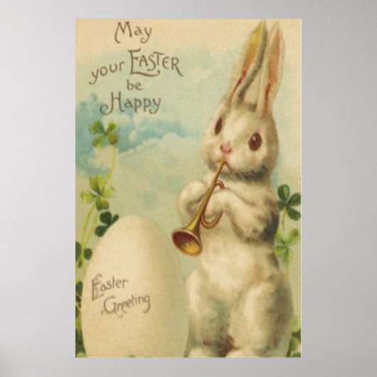 Pasen Bunny Egg Four Leaf Clover Trumpet Poster (Voorkant)