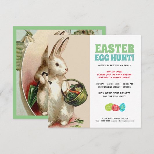 Pasen Bunny Egg Hunt & Brunch Uitnodiging (Voorkant / Achterkant)
