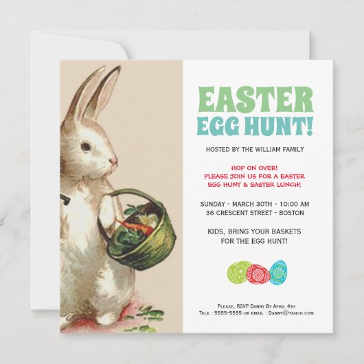 Pasen Bunny Egg Hunt & Brunch Uitnodiging (Voorkant)