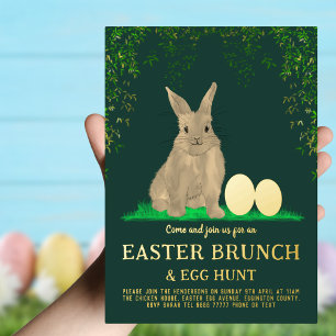 Pasen Bunny Egg Hunt en Brunch Gold Green Folie Uitnodiging