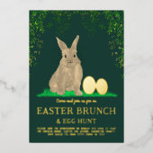 Pasen Bunny Egg Hunt en Brunch Gold Green Folie Uitnodiging (Voorkant)
